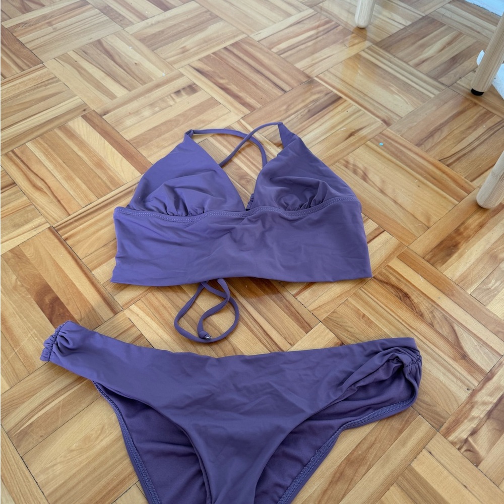 Purple Bikini Set with Sporty Crossed Straps